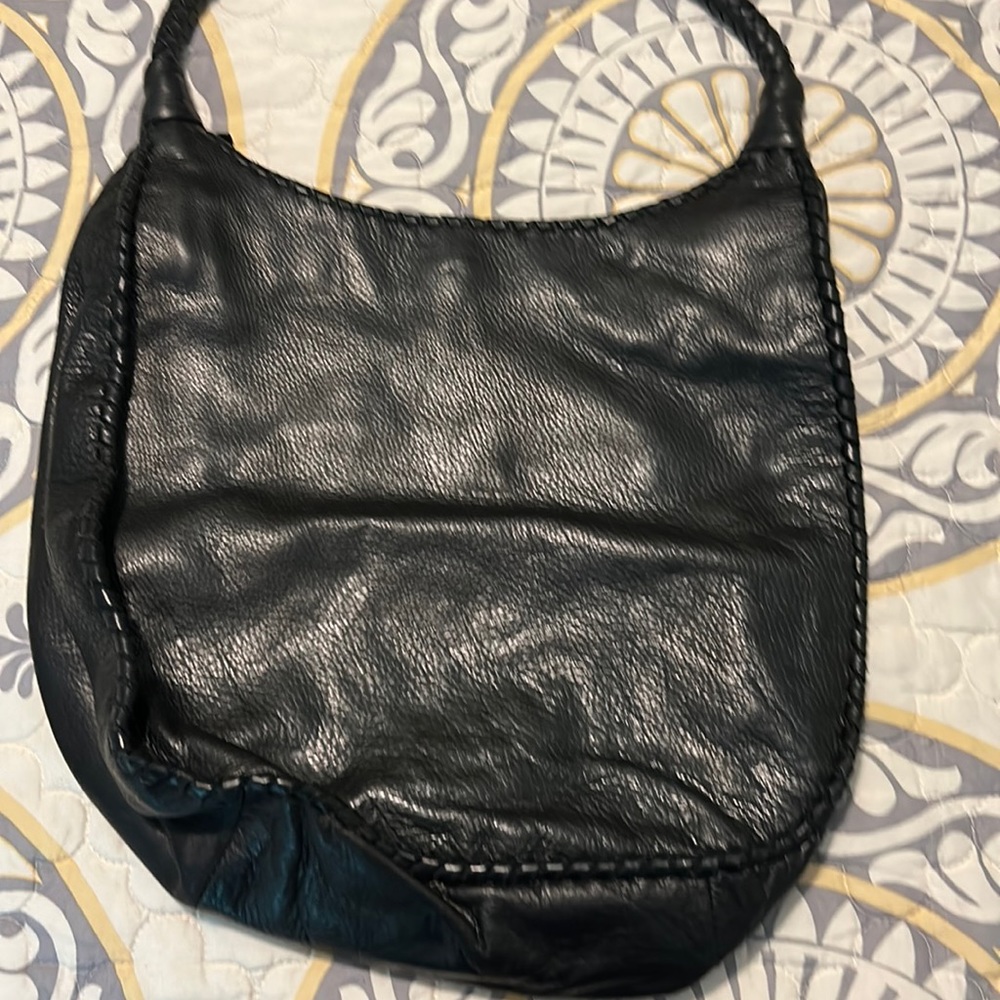 Soft black leather hobo style bag